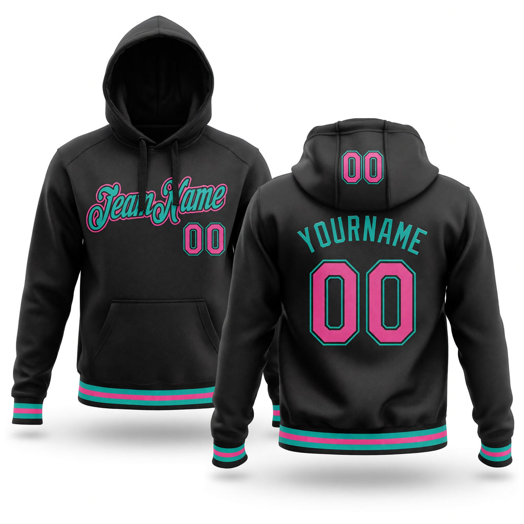 Custom Stitched Black Pink-Aqua Sports Pullover Sweatshirt Hoodie