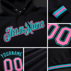 Custom Stitched Black Pink-Aqua Sports Pullover Sweatshirt Hoodie detail