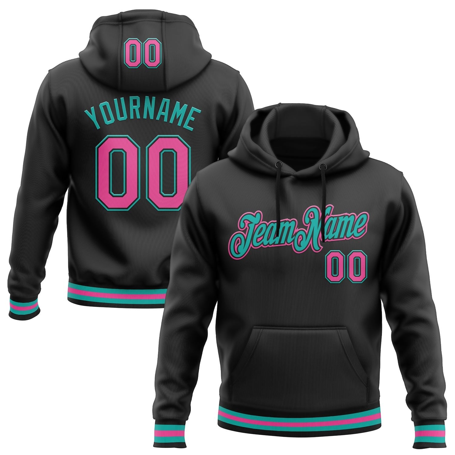 Custom Stitched Black Pink-Aqua Sports Pullover Sweatshirt Hoodie photo 1