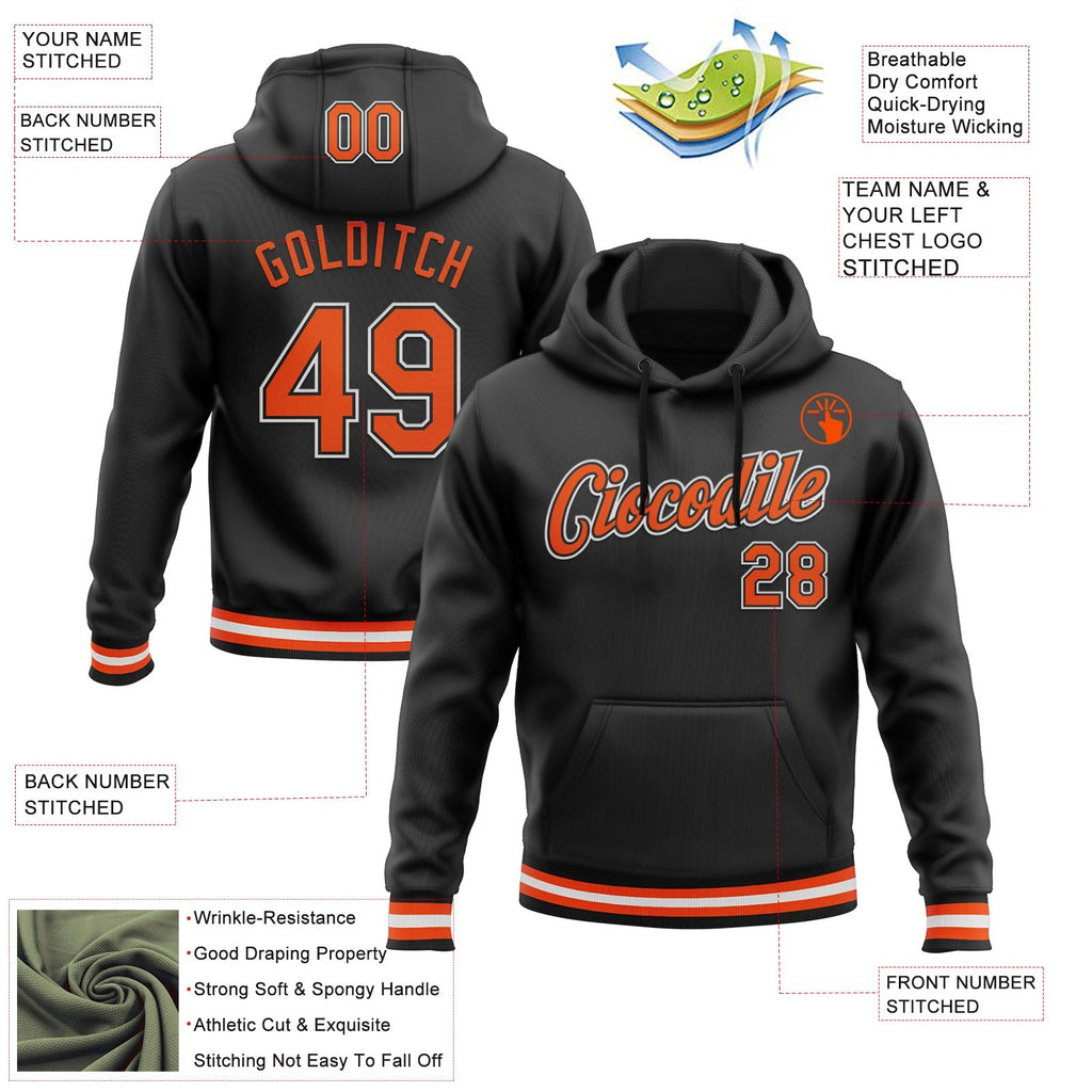 Custom Stitched Black Orange-White Sports Pullover Sweatshirt Hoodie photo 3