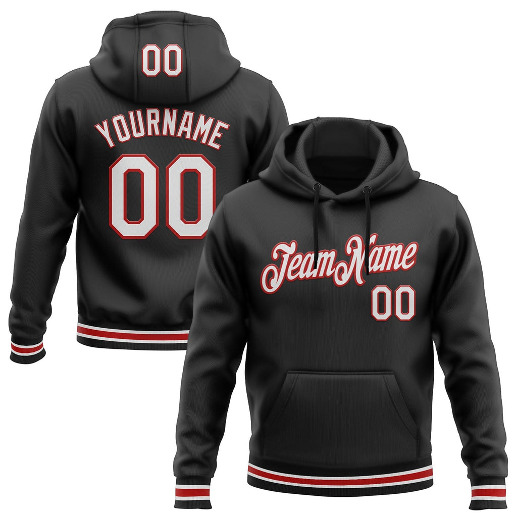 Custom Stitched Black White-Red Sports Pullover Sweatshirt Hoodie photo 1