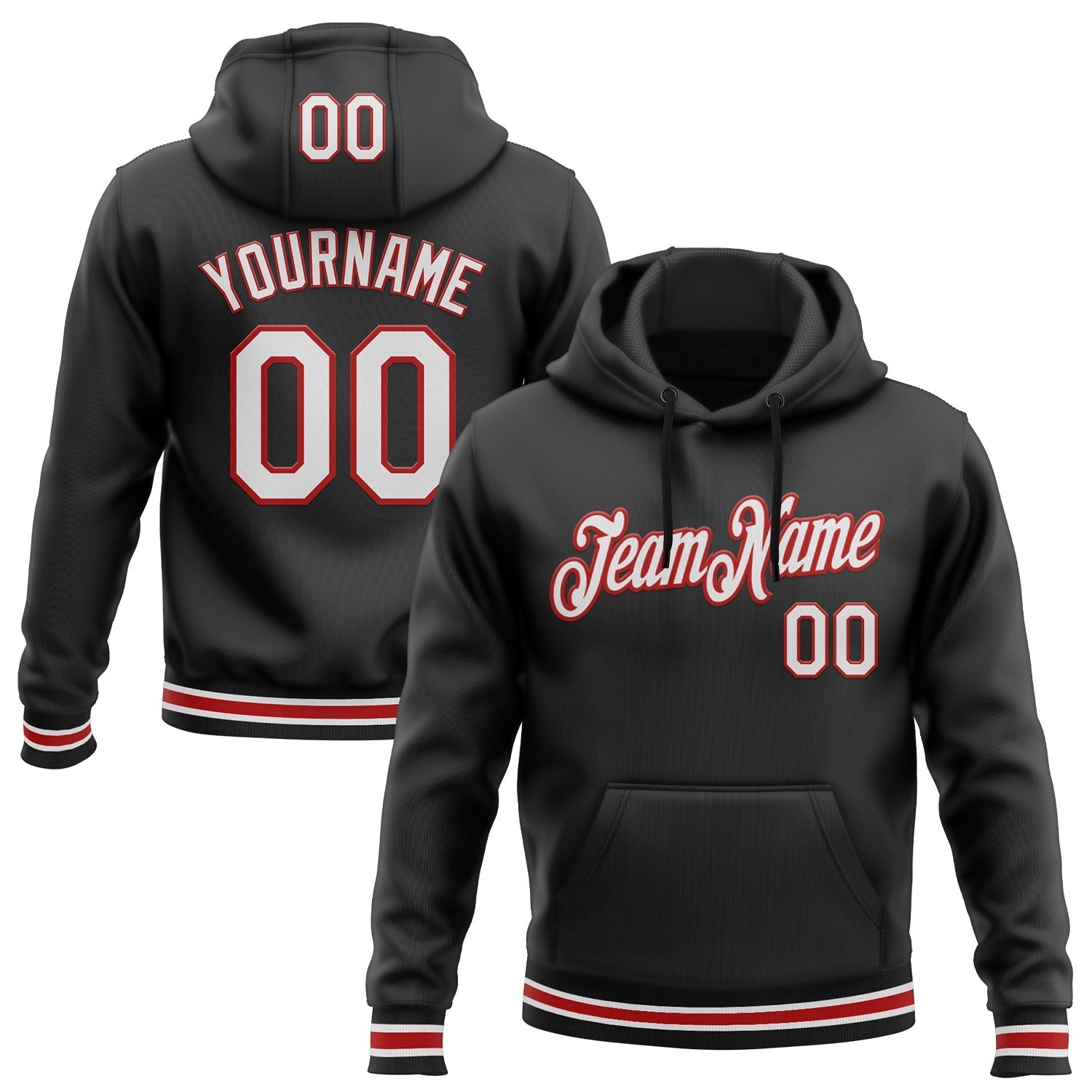 Custom Stitched Black White-Red Sports Pullover Sweatshirt Hoodie photo 1