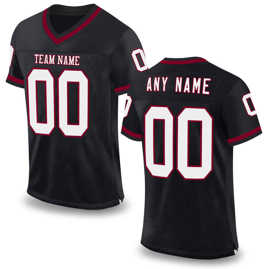 Custom Black White-Maroon Mesh Authentic Throwback Football Jersey