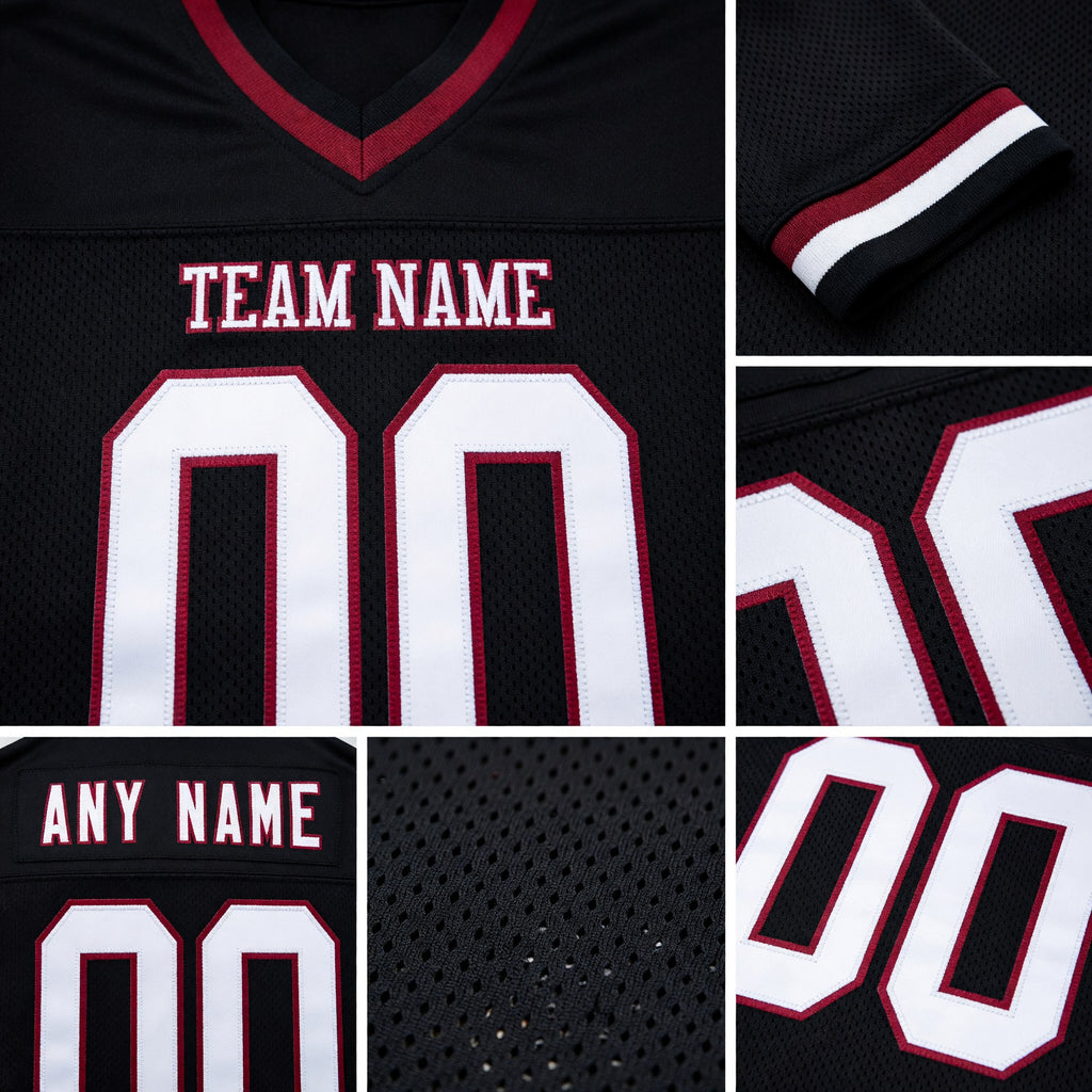 Custom Black White-Maroon Mesh Authentic Throwback Football Jersey detail