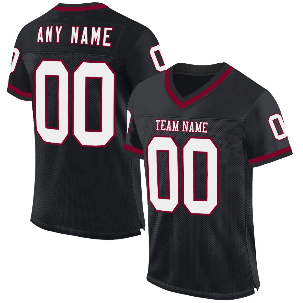 Custom Black White-Maroon Mesh Authentic Throwback Football Jersey photo 1