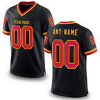 Custom Black Red-Gold Mesh Authentic Throwback Football Jersey