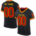 Custom Black Red-Gold Mesh Authentic Throwback Football Jersey photo 1