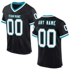Custom Black White-Teal Mesh Authentic Throwback Football Jersey