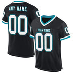 Custom Black White-Teal Mesh Authentic Throwback Football Jersey photo 1