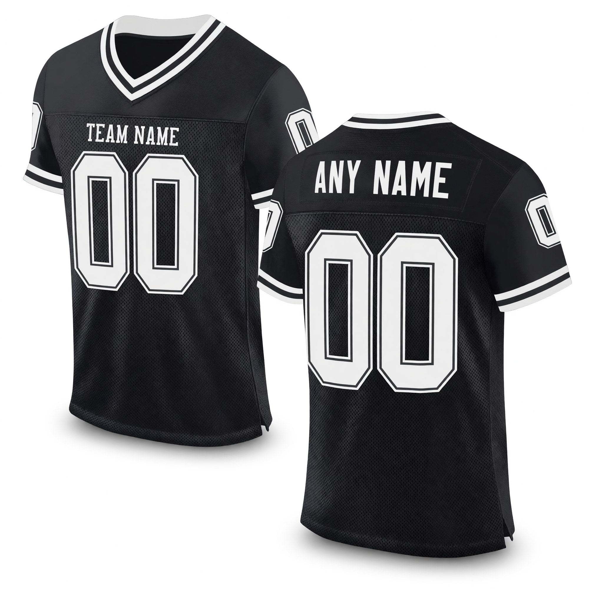 Custom Black White Mesh Authentic Throwback Football Jersey