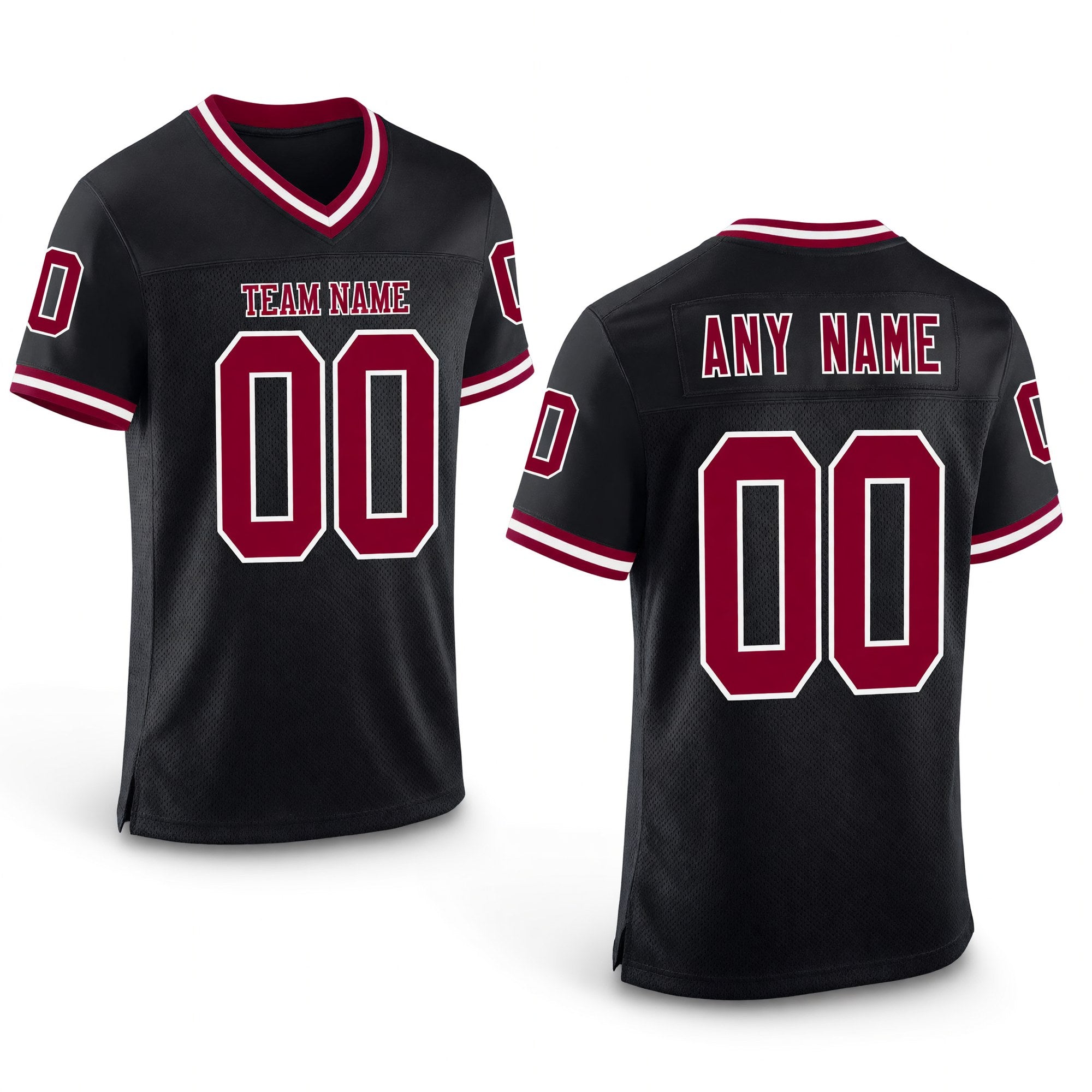 Custom Black Maroon-White Mesh Authentic Throwback Football Jersey