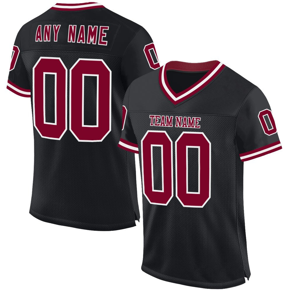 Custom Black Maroon-White Mesh Authentic Throwback Football Jersey photo 1