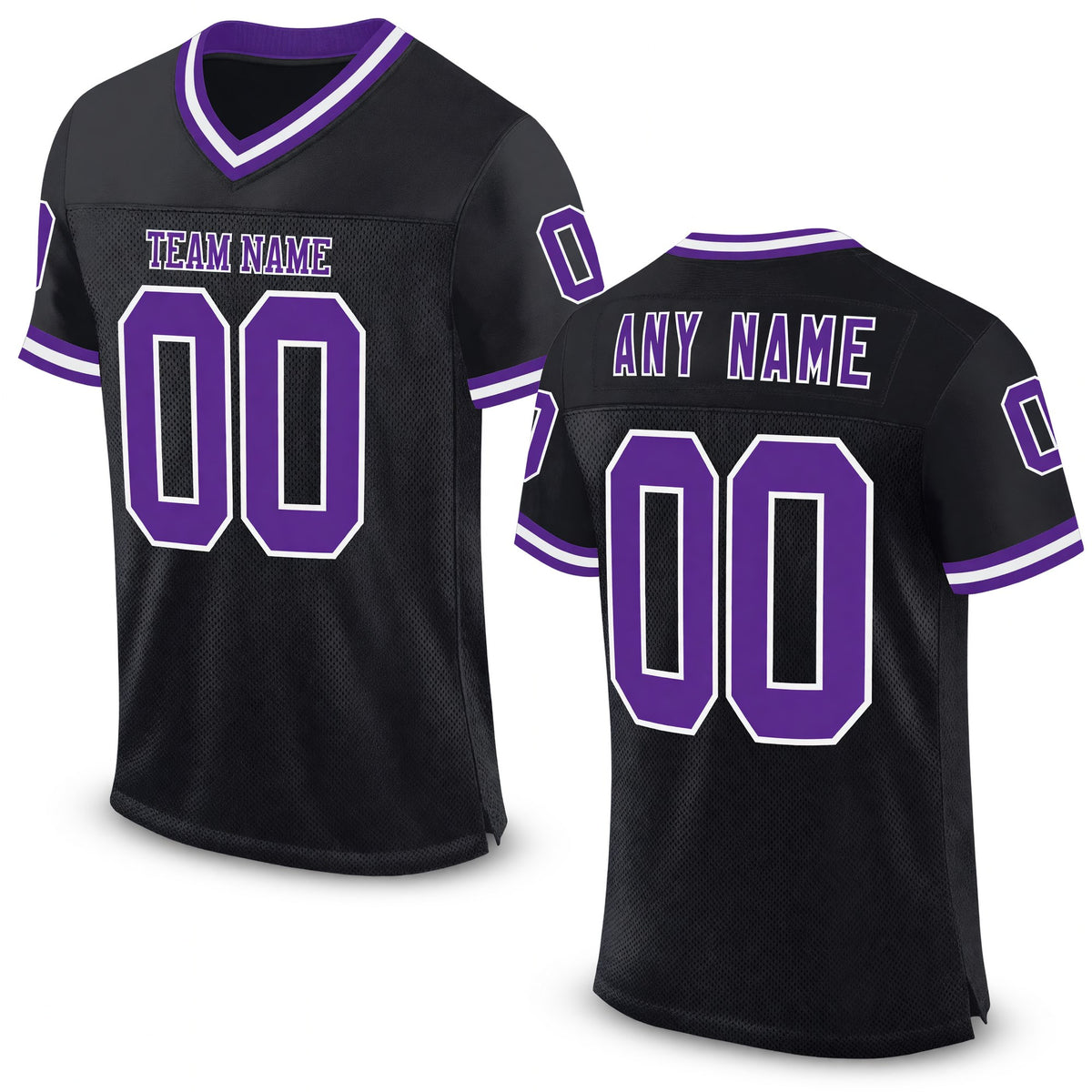 Custom Black Purple-White Mesh Authentic Throwback Football Jersey