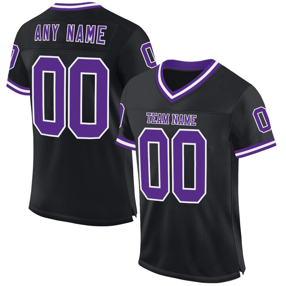 Custom Black Purple-White Mesh Authentic Throwback Football Jersey photo 1