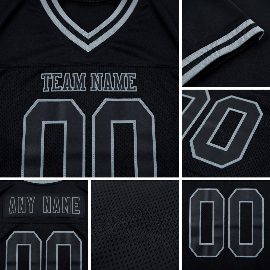 Custom Black Steel Gray Mesh Authentic Throwback Football Jersey detail