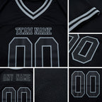 Custom Black Steel Gray Mesh Authentic Throwback Football Jersey detail