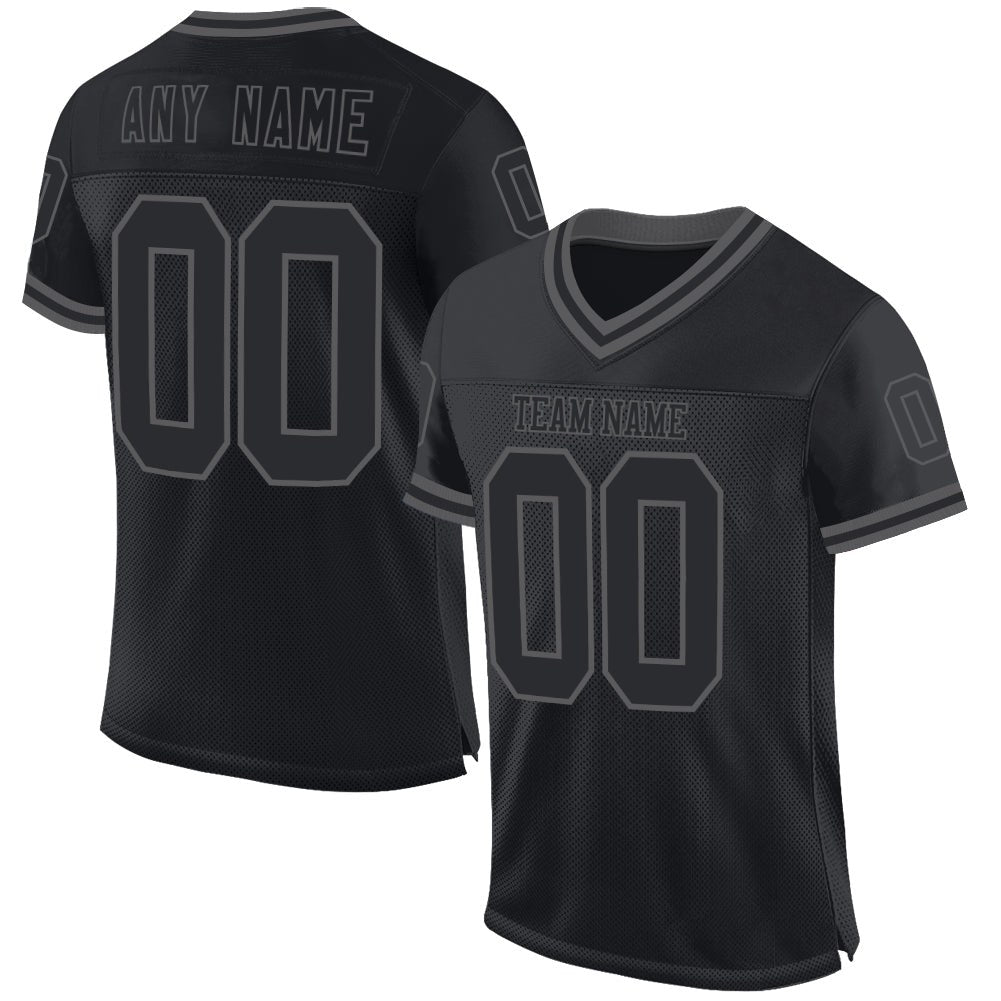 Custom Black Steel Gray Mesh Authentic Throwback Football Jersey photo 1