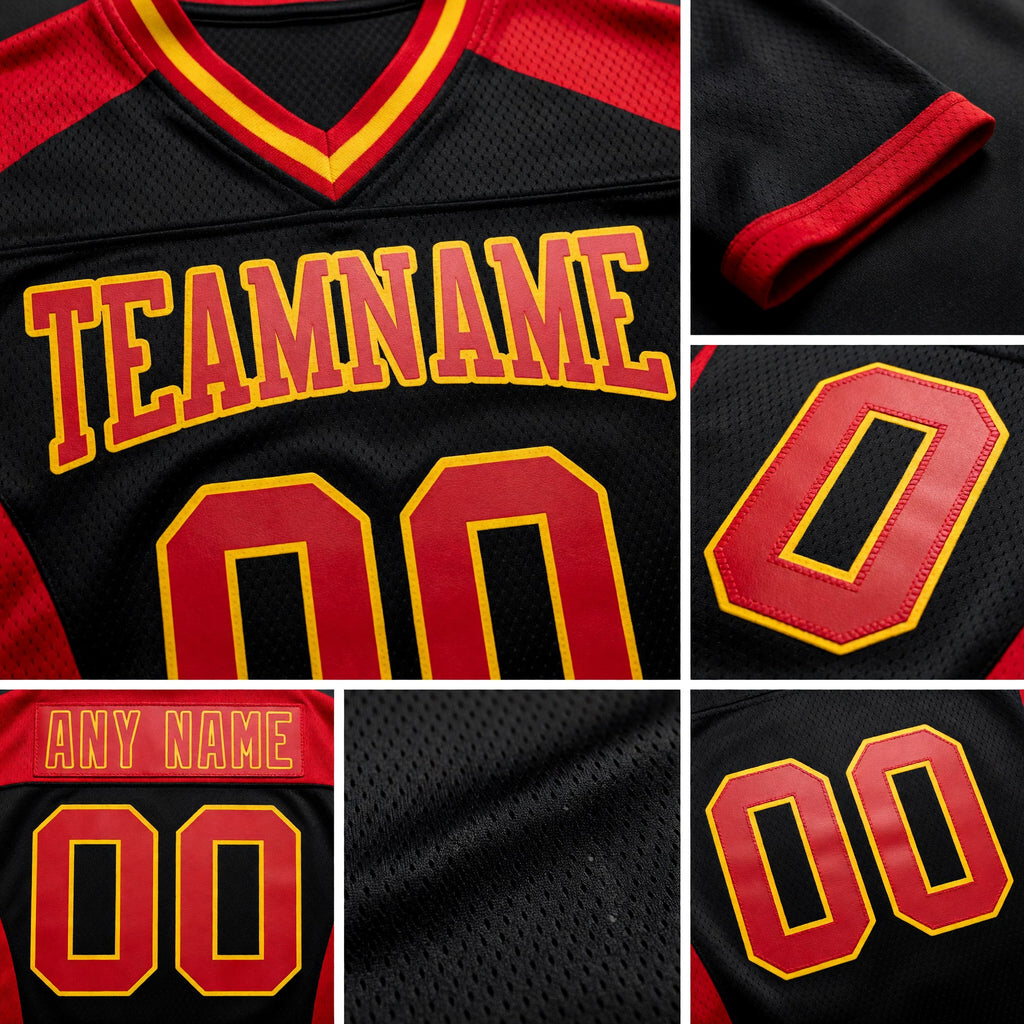 Custom Black Red-Yellow Authentic Football Jersey detail