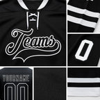 Custom Black White Hockey Lace Neck Jersey detail