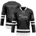 Custom Black White Hockey Lace Neck Jersey photo 1