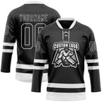 Custom Black White Hockey Lace Neck Jersey photo 2