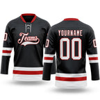 Custom Black White-Red Hockey Lace Neck Jersey