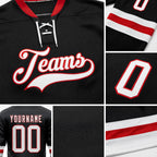 Custom Black White-Red Hockey Lace Neck Jersey detail