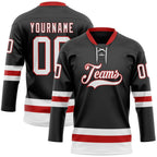 Custom Black White-Red Hockey Lace Neck Jersey photo 1