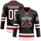 Custom Black White-Red Hockey Lace Neck Jersey photo 2