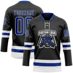 Custom Black Royal-White Hockey Lace Neck Jersey photo 2