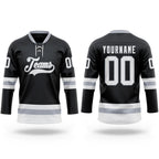Custom Black White-Gray Hockey Lace Neck Jersey