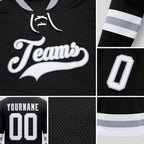 Custom Black White-Gray Hockey Lace Neck Jersey detail