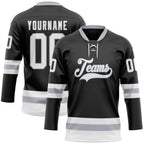 Custom Black White-Gray Hockey Lace Neck Jersey photo 1