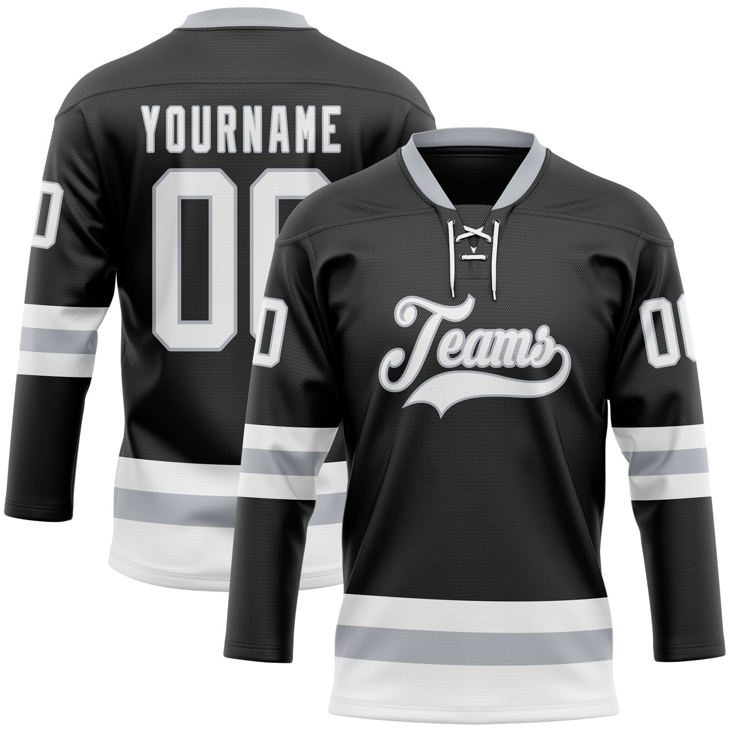 Custom Black White-Gray Hockey Lace Neck Jersey photo 1
