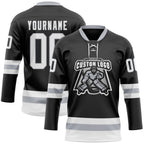 Custom Black White-Gray Hockey Lace Neck Jersey photo 2