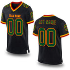 Custom Black Green Gold-Red Mesh Authentic Throwback Football Jersey