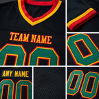 Custom Black Green Gold-Red Mesh Authentic Throwback Football Jersey detail