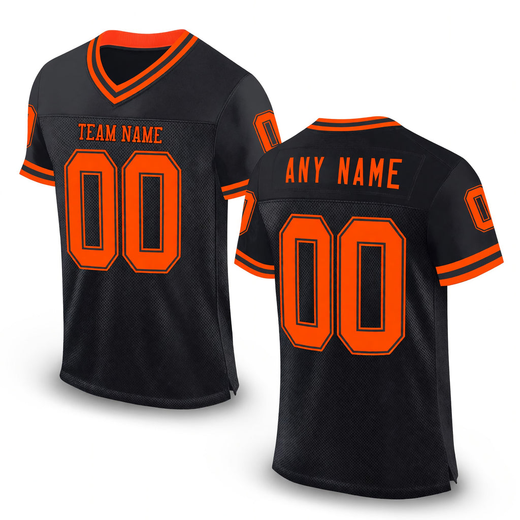 Custom Black Orange Mesh Authentic Throwback Football Jersey