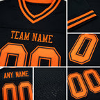 Custom Black Orange Mesh Authentic Throwback Football Jersey detail