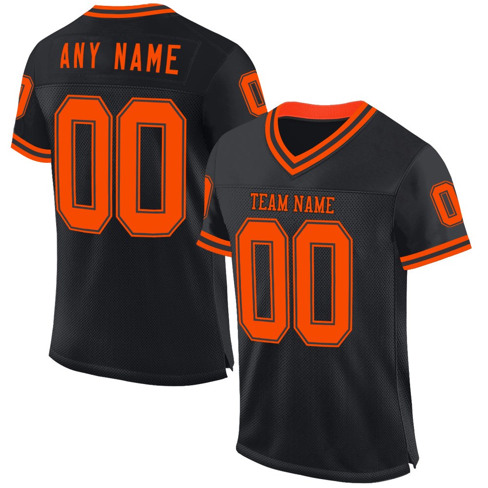 Custom Black Orange Mesh Authentic Throwback Football Jersey photo 1
