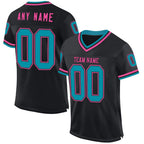 Custom Black Teal-Pink Mesh Authentic Throwback Football Jersey photo 1