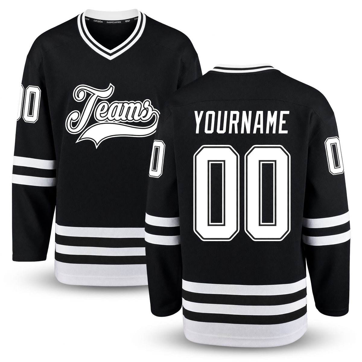 Custom Black White Hockey Jersey