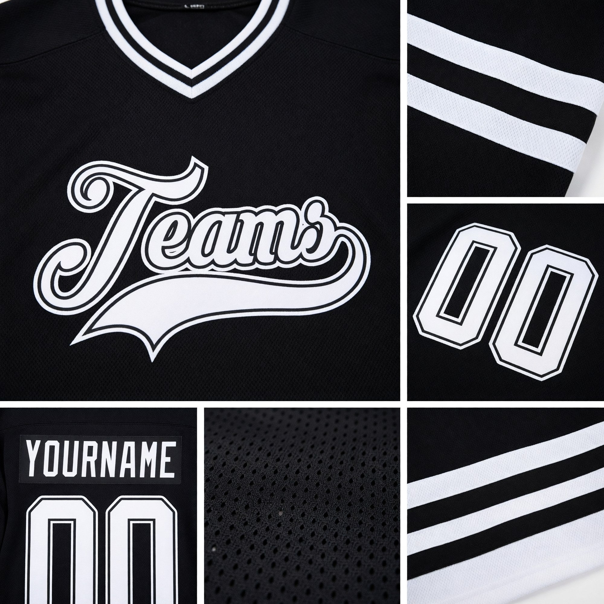 Custom Black White Hockey Jersey detail