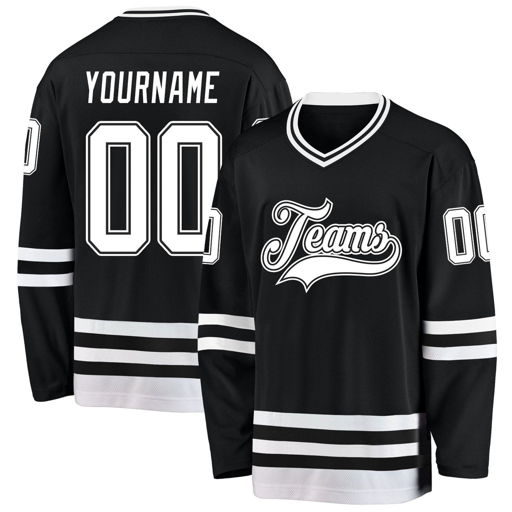 Custom Black White Hockey Jersey photo 1