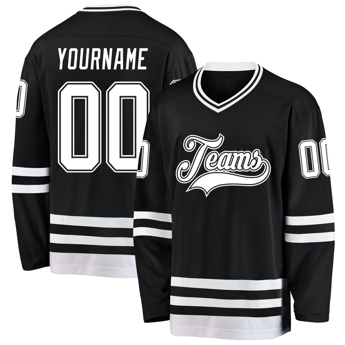 Custom Black White Hockey Jersey photo 1