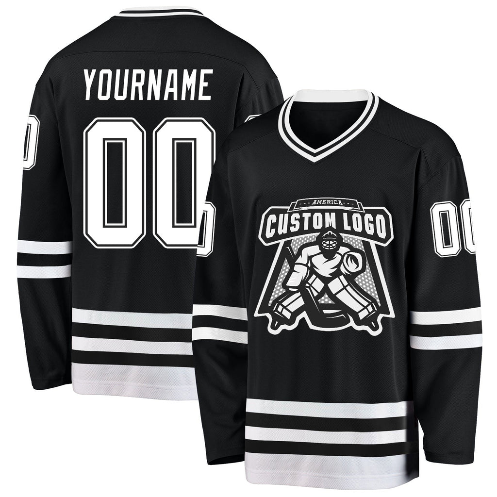 Custom Black White Hockey Jersey photo 2