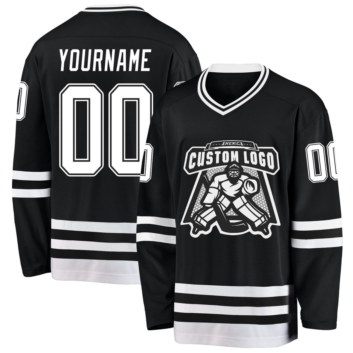 Custom Black White Hockey Jersey photo 2