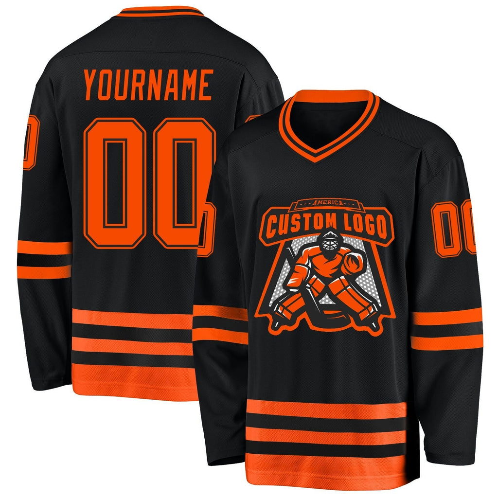 Custom Black Orange Hockey Jersey photo 2