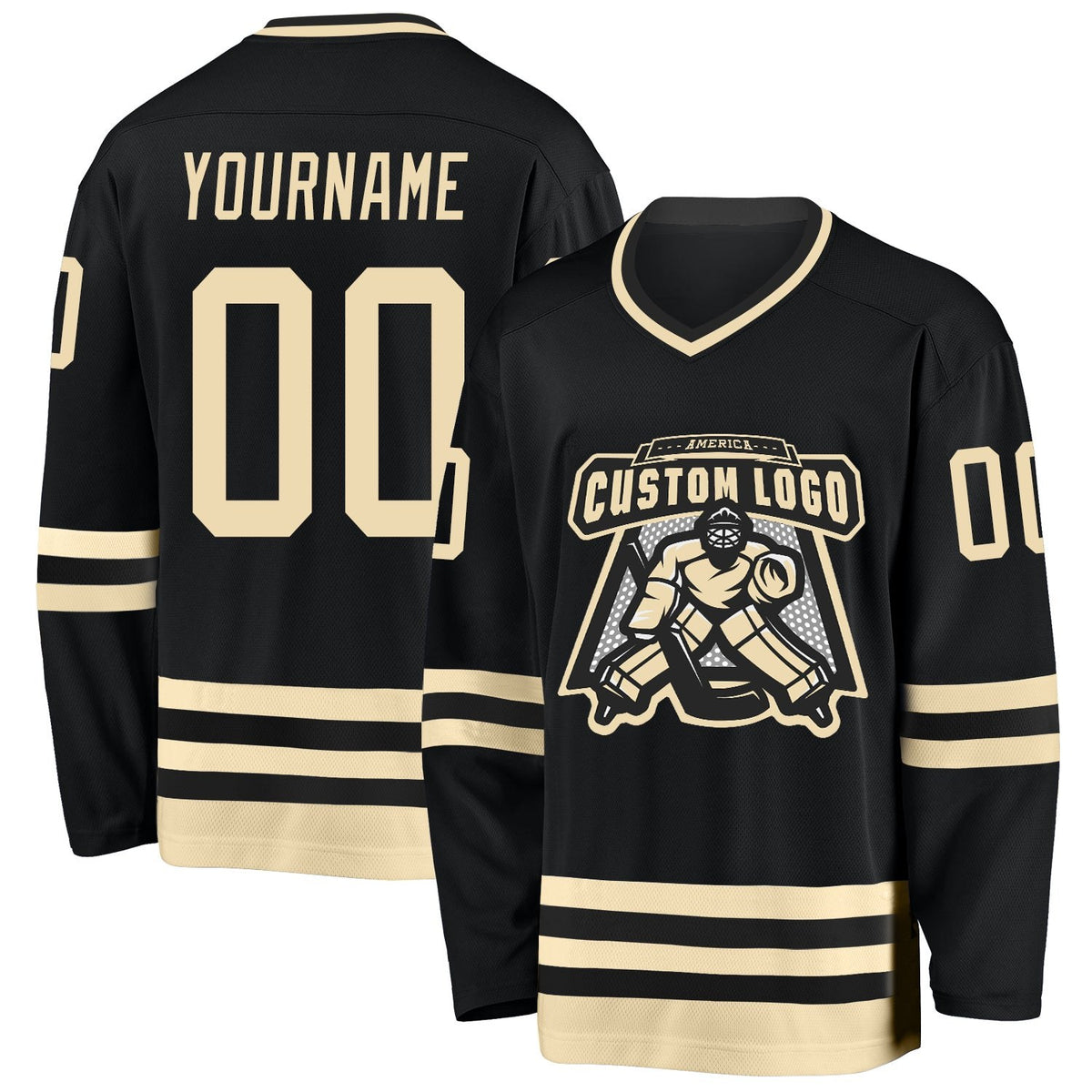 Custom Black Cream Hockey Jersey photo 2