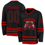 Custom Black Red Hockey Jersey photo 2